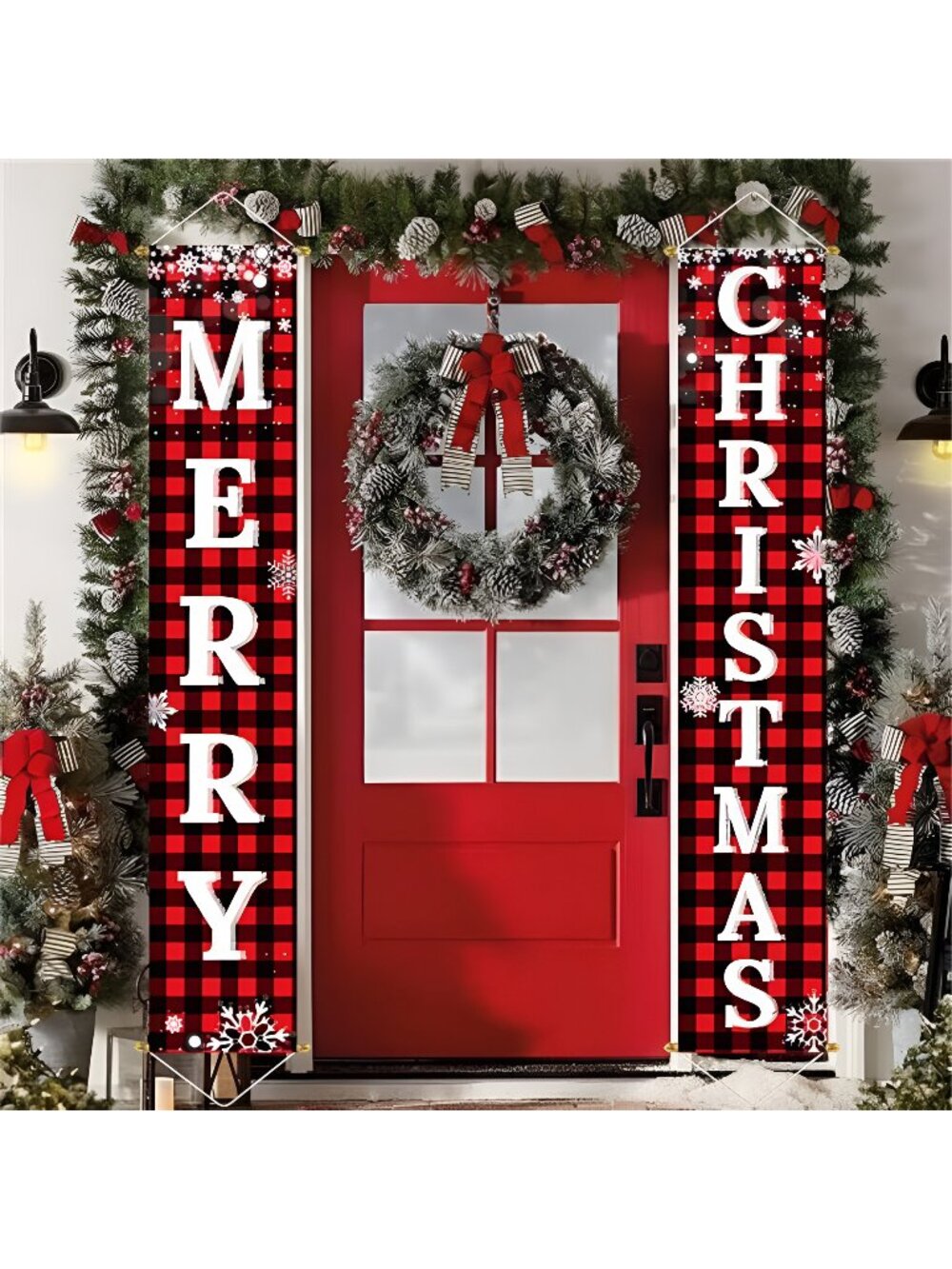 Christmas Decorations Outdoor Yard Front Porch Sign Set, Red Black